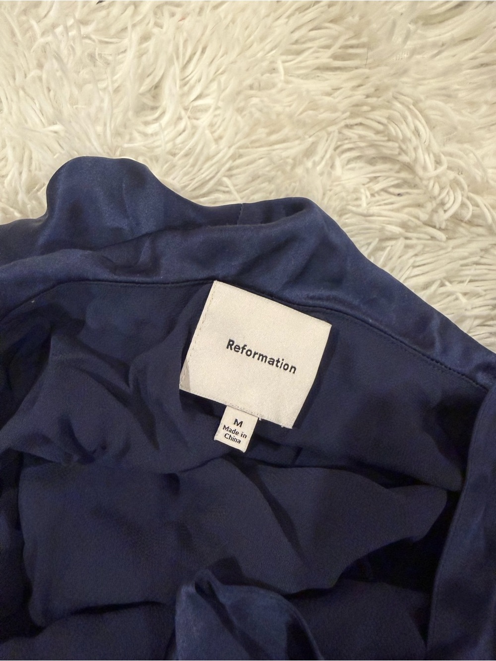 Reformation Navy Blue Strapless Satin Gown - Picture 7 of 9